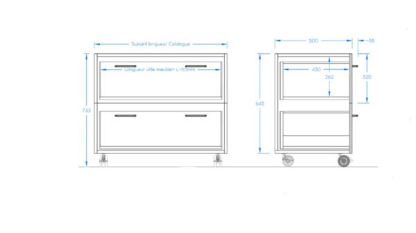 meuble 2 tiroirs schema